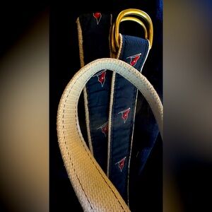 Leather Man Ltd. Essex, CT Nautical Belt with Flags & D Ring Preppy Made US M
